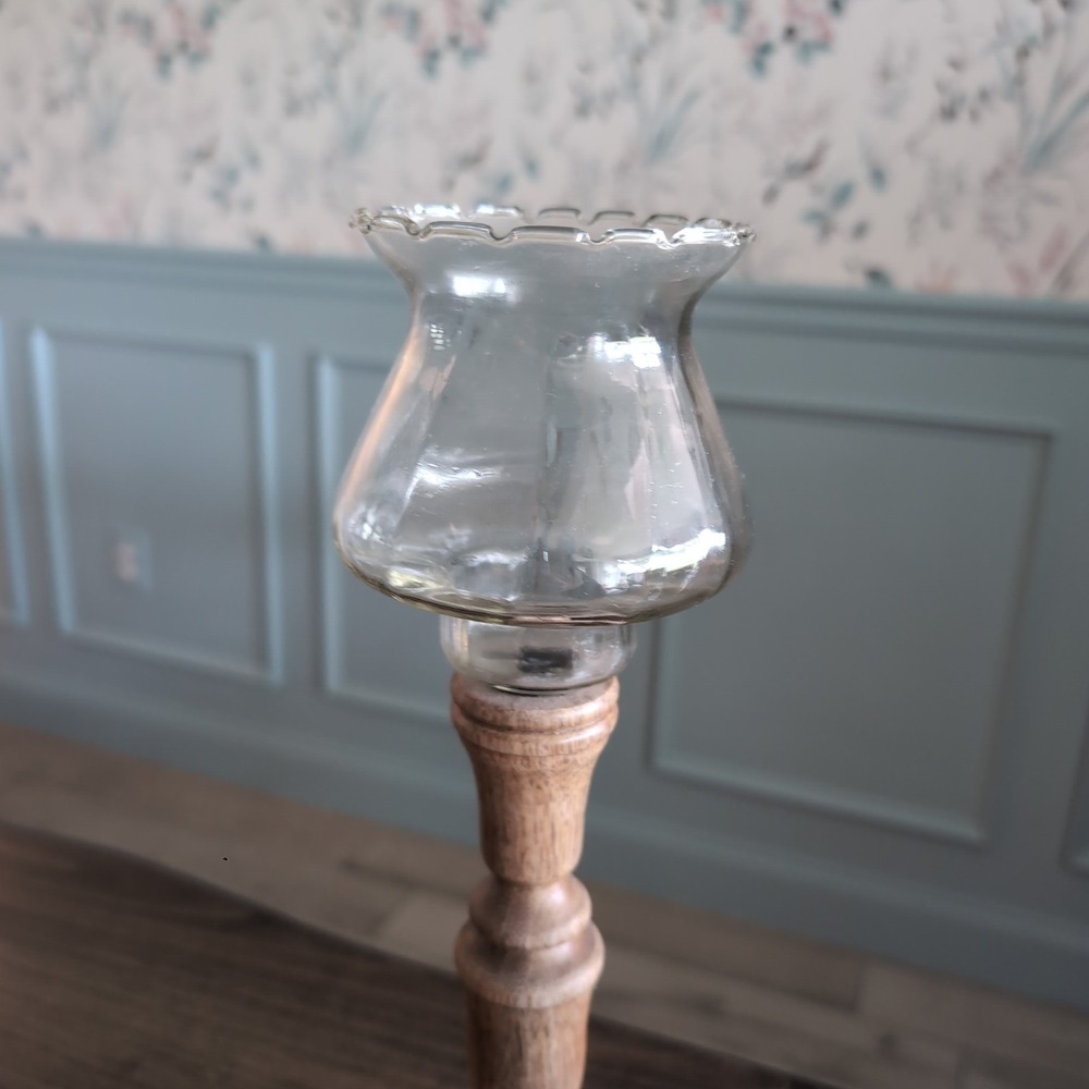 Votive Peg Cup Clear Glass Scalloped Rim Tulip Candle Holder Home Interior
